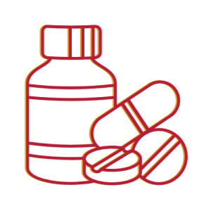 graphic icon of pills by pill bottle